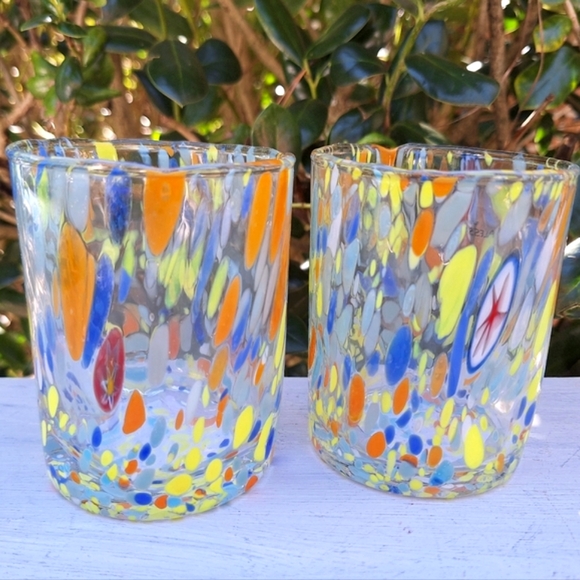 Murano Glass Cups Millefiori Tumblers Drinking Glasses Gift Set 2 Made in Italy - Picture 2 of 16